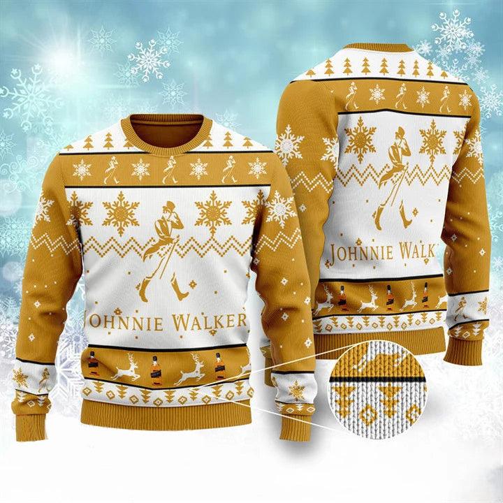 Johnnie Walker Whiskey Yellow Christmas Ugly Sweater, Johnnie Walker Whiskey Ugly Christmas Sweaters, Johnnie Walker Xmas Crewneck Ugly Sweater