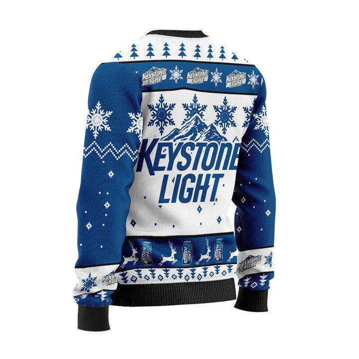 Keystone Light Beer Ugly Christmas Sweater, Keystone Light Beer Blue Ugly Sweater, All Over Print Christmas Holiday Crew Neck Ugly Sweater