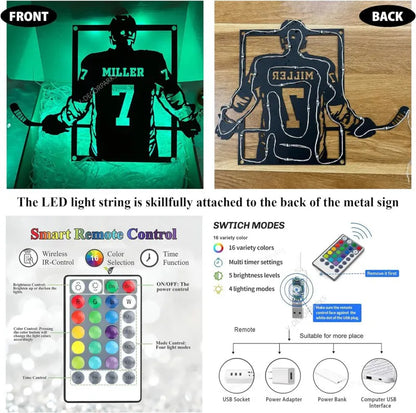 Custom American Football Metal Name Sign With Led Light, Personalized Us Football Player Metal Wall Art, American Football Sport Wall Led Decor