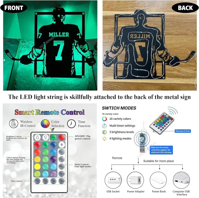 Custom Soccer Medal Holder With Led Light, Personalized Football Player Name Medal Hanger, Soccer Medal Display Awards Metal Wall Sign