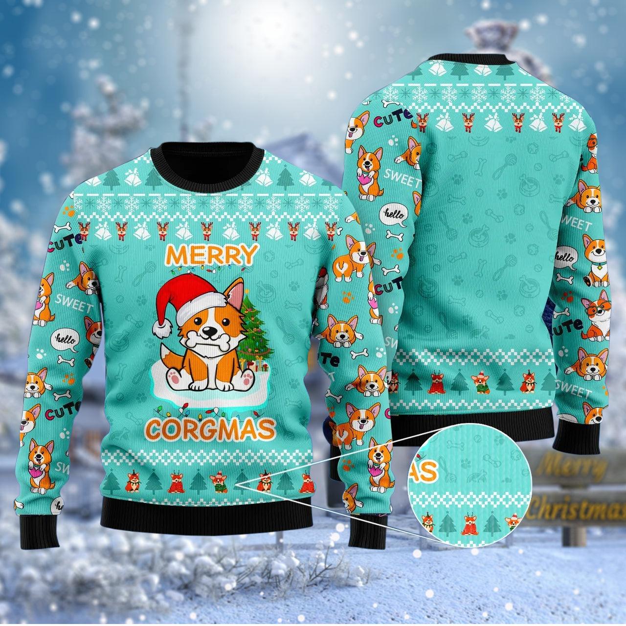 Lovely Dog Merry Corgmas Ugly Christmas Sweater, Funny Corgi Dog Christmas Ugly Sweater, Dog Lovers Christmas Holiday Crewneck Ugly Sweaters