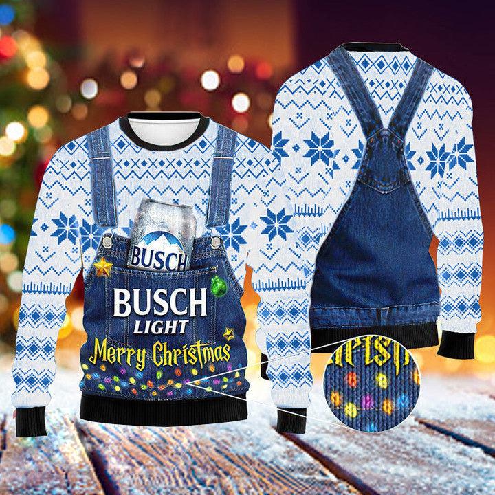 Merry Christmas Busch Light Ugly Christmas Sweater, Busch Light Beer Ugly Sweater, All Over Print Xmas Ugly Sweater, Holiday Crew Neck Ugly Sweater