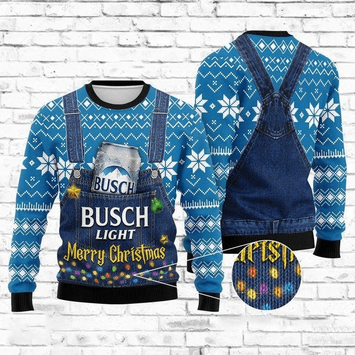 Merry Christmas Busch Light Ugly Christmas Sweater, Busch Light Beer Ugly Sweater, All Over Print Xmas Ugly Sweater, Holiday Crew Neck Ugly Sweater