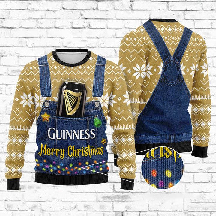 Merry Christmas Guinness Beer Ugly Christmas Sweater, Guinness Beer Christmas Ugly Sweaters, Guinness Beer 3d Xmas Holiday Crewneck Ugly Sweater