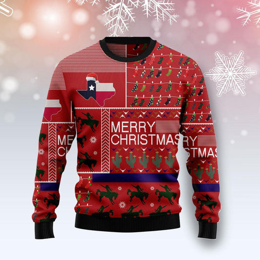 Merry Christmas Texas State Red Ugly Sweater, Texas State All Over Print Christmas Ugly Sweater, Christmas In Texas Crewneck Knitted Ugly Sweater