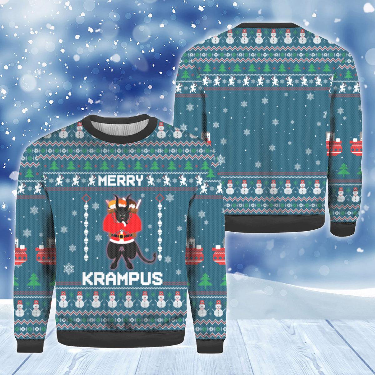 Merry Krampus Christmas Ugly Sweater, Krampus The Christmas Devil All-over Print Ugly Sweater, Krampus Christmas Crewneck Knitted Ugly Sweater