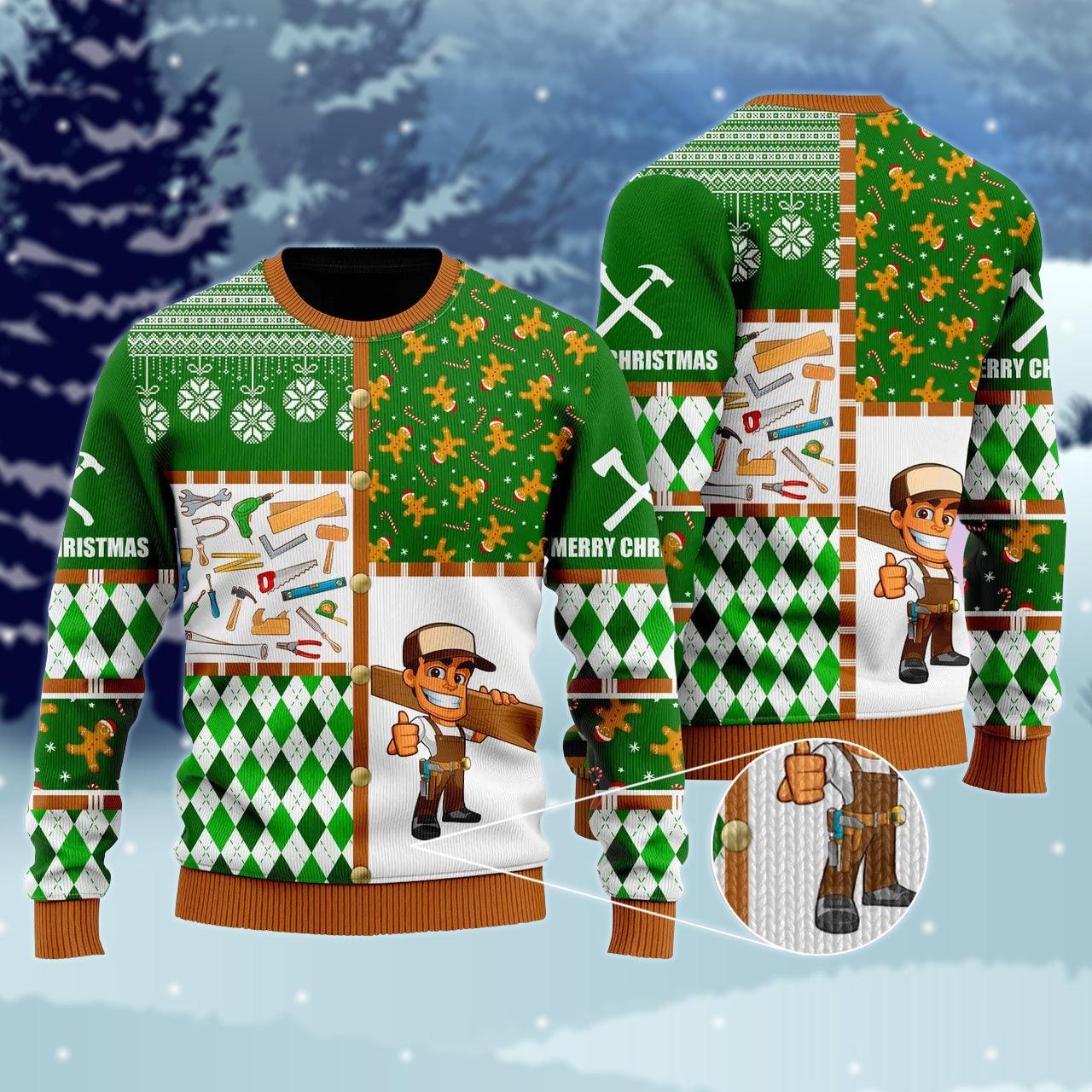 Carpenter Ugly Christmas Sweater For Men Women, Merry Xmas Carpenter Woodworking Ugly Sweater, Carpenter Xmas Holiday Crewneck Knitted Ugly Sweater