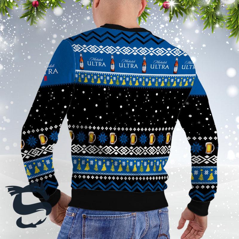 Michelob Ultra Santa Reindeer Snowflake Christmas Ugly Sweater, Michelob Ultra Beer Christmas Ugly Sweater,michelob Ultra Beer Crew Neck Sweater