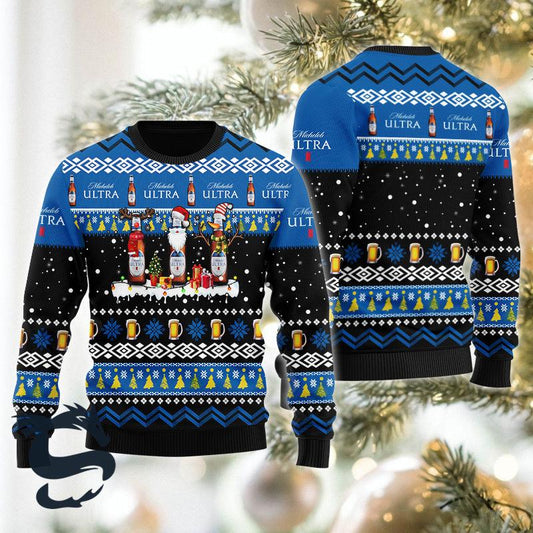 Michelob Ultra Santa Reindeer Snowflake Christmas Ugly Sweater, Michelob Ultra Beer Christmas Ugly Sweater,michelob Ultra Beer Crew Neck Sweater