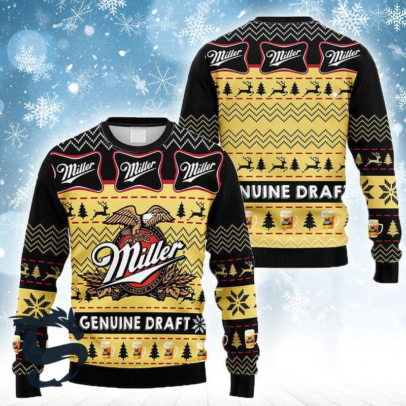 Miller Genuine Draft Beer Ugly Christmas Sweater, Miller Genuine Draft Beer Ugly Sweater, Miller Genuine Draft Logo Printed Crew Neck Ugly Sweater