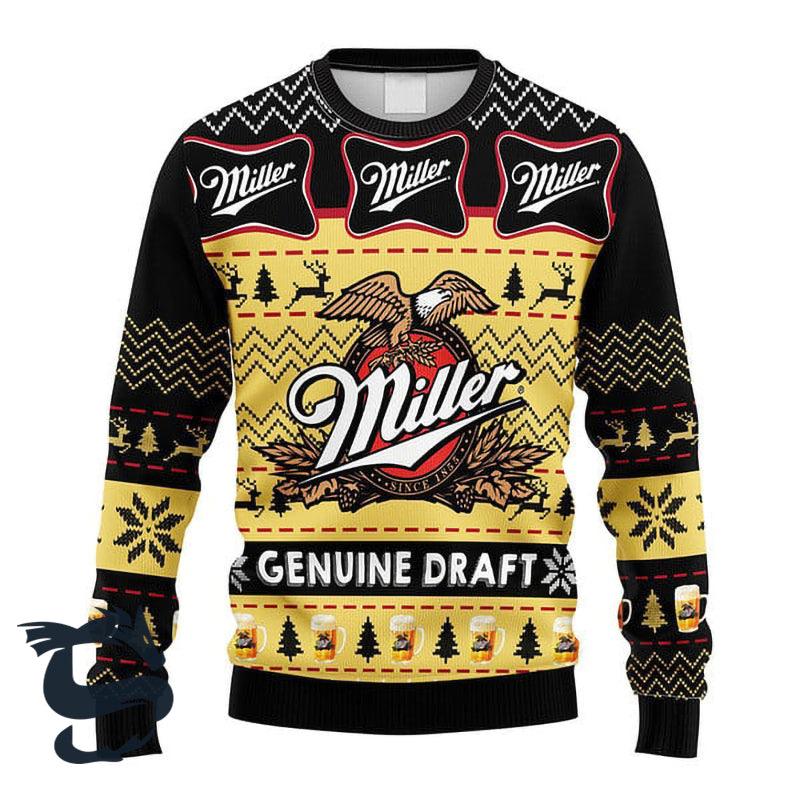 Miller Genuine Draft Beer Ugly Christmas Sweater, Miller Genuine Draft Beer Ugly Sweater, Miller Genuine Draft Logo Printed Crew Neck Ugly Sweater