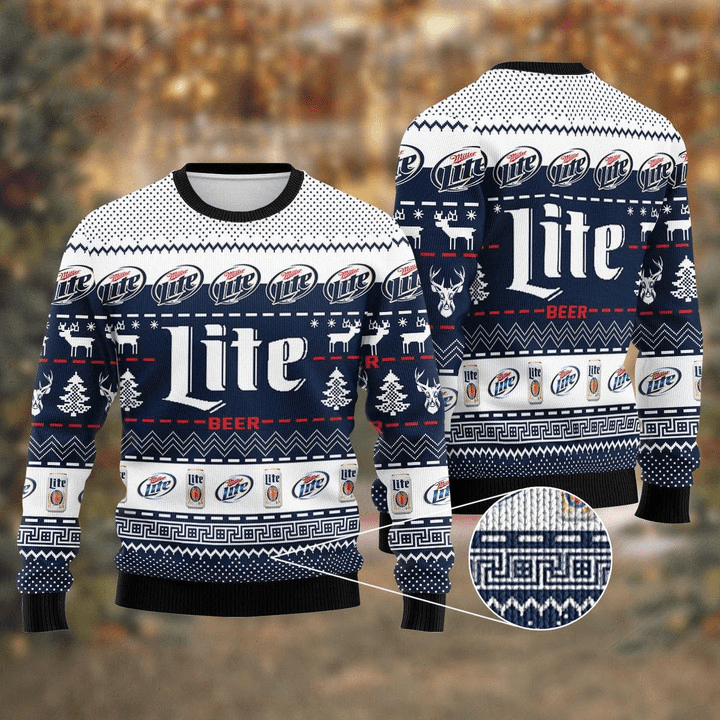 Miller Lite Beer Ugly Christmas Sweater, Miller Lite Beer Ugly Sweater, All Over Printed Christmas Ugly Sweater, Holiday Crew Neck Ugly Sweater