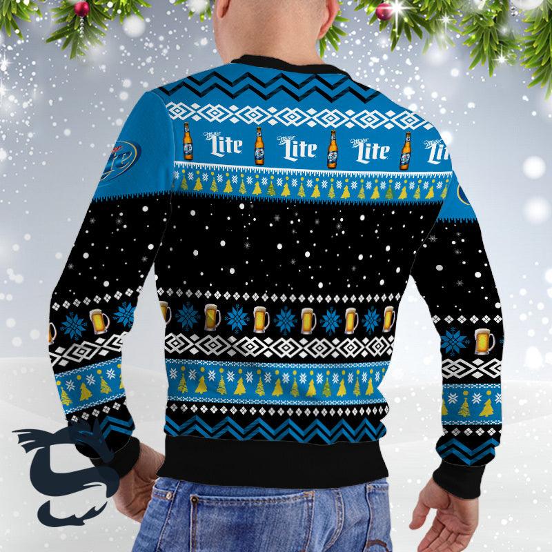 Miller Lite Santa Reindeer Snowflake Ugly Christmas Sweater, Miller Lite Beer Christmas Ugly Sweater,miller Lite Beer Lover Xmas Crewneck Ugly Sweater