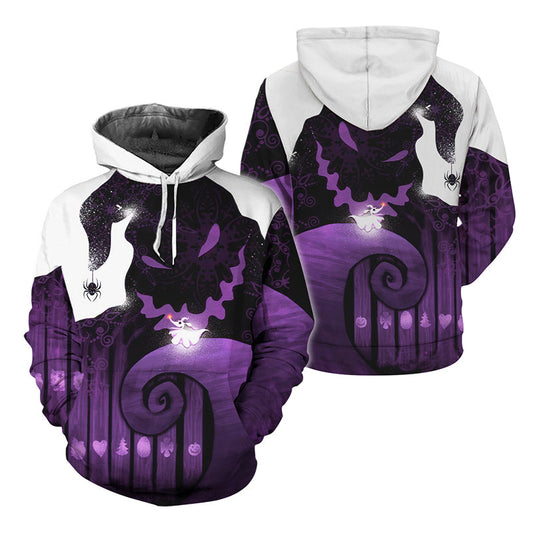 The Nightmare Oogie Boogie With Zero Purple 3D Hoodie, Horror Movie Halloween Oogie Boogie Aop Hoodie, Oogie Boogie Pullover Hooded Sweatshirts