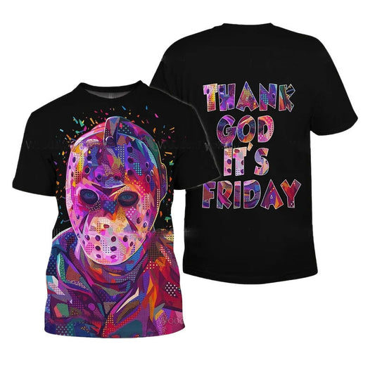 Scary Thank God It's Friday Jason Voorhees 3D T-shirt, Horror Movie Aop Tshirt