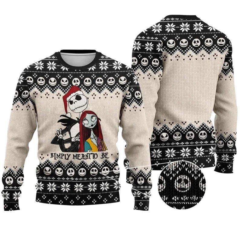 Jack Skellington And Sally Simply Mean To Be Ugly Christmas Sweater, Spooky Jack & Sally Christmas Ugly Sweater, Xmas Holiday Crewneck Ugly Sweater