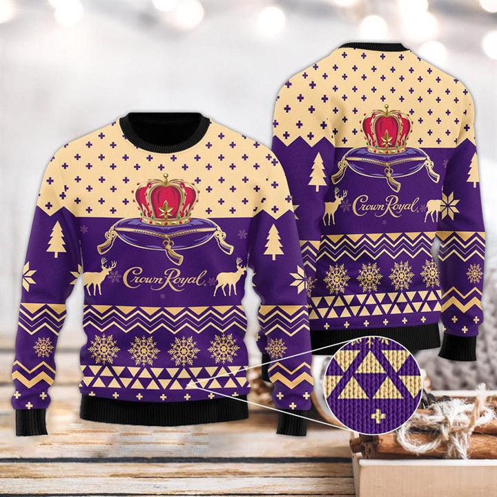 Modern Crown Royal Ugly Christmas Sweater, Crown Royal Whiskey Christmas Ugly Sweater, Crown Royal Logo Printed Holiday Crewneck Ugly Sweater