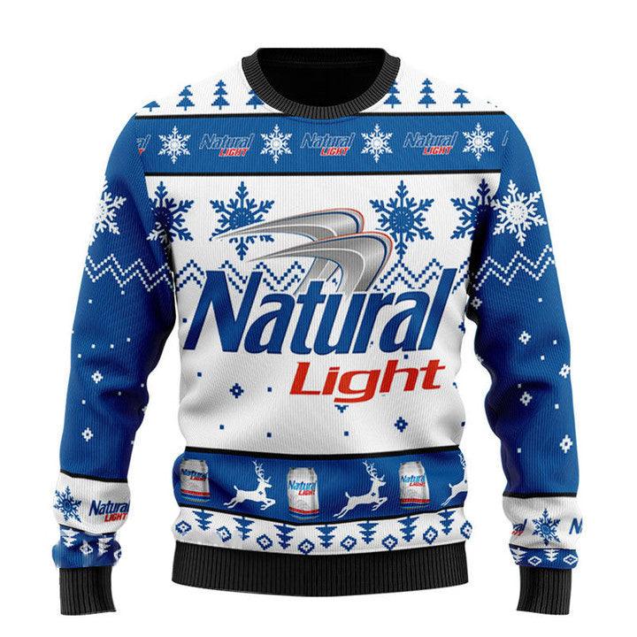 Natural Light Beer Ugly Christmas Sweater, Natural Light Beer Christmas Ugly Sweater, Natural Light Logo Printed Xmas Holiday Crewneck Ugly Sweater