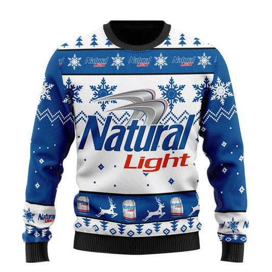 Natural Light Beer Ugly Christmas Sweater, Natural Light Beer Christmas Ugly Sweater, Natural Light Logo Printed Xmas Holiday Crewneck Ugly Sweater