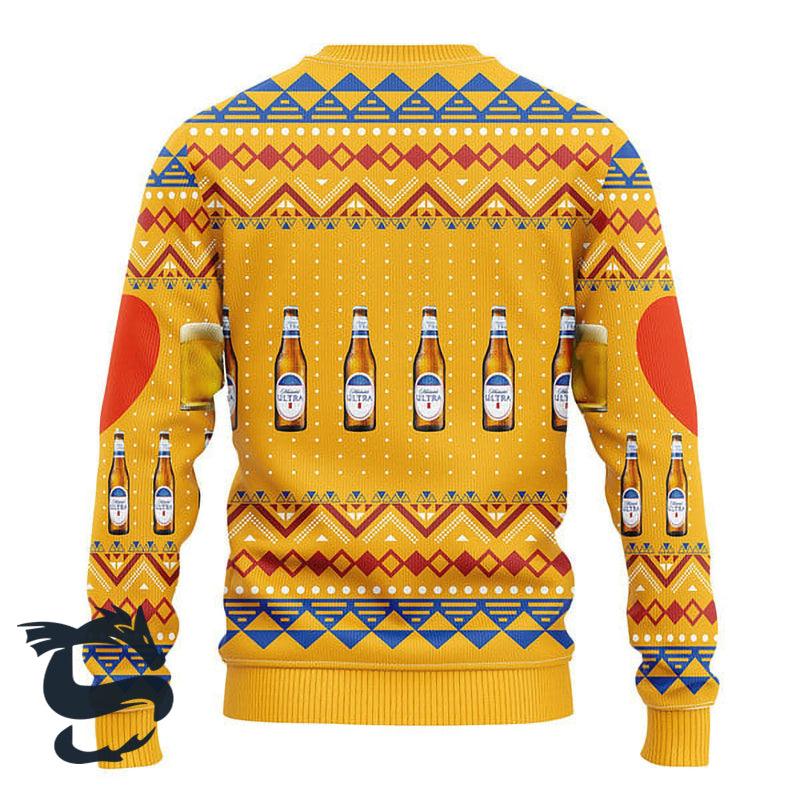 Novelty Michelob Ultra Christmas Ugly Sweater, Michelob Ultra All-over Print Yellow Ugly Sweater, Michelob Ultra Crewneck Knitted Ugly Sweater