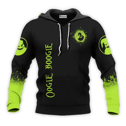 Oogie Boogie The Shadow On The Moon 3D Hoodie, Halloween Oogie Boogie Green & Black Aop Hoodie, Scary Oogie Boogie Pullover Hooded Sweatshirt