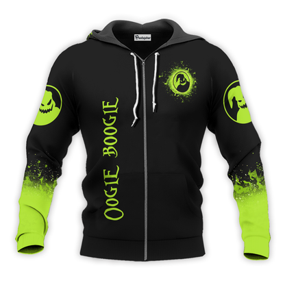 Oogie Boogie The Shadow On The Moon 3D Hoodie, Halloween Oogie Boogie Green & Black Aop Hoodie, Scary Oogie Boogie Pullover Hooded Sweatshirt