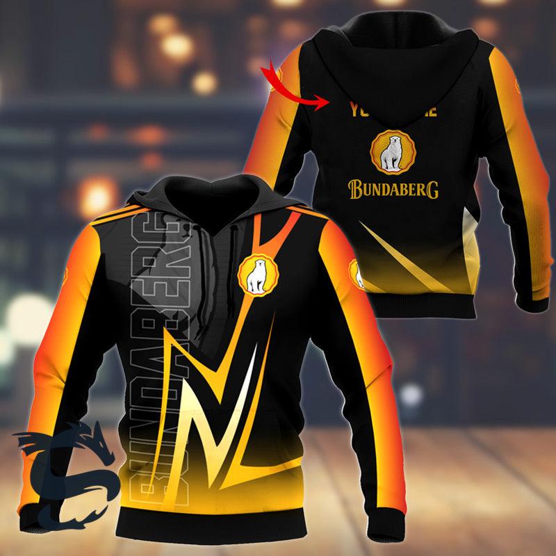 Personalized Bundaberg Esport Style 3d Hoodie, Bundaberg Logo Black Yellow Pullover Hooded Sweatshirt, Bundaberg Drinks Logo 3d Prints Zip Hoodie