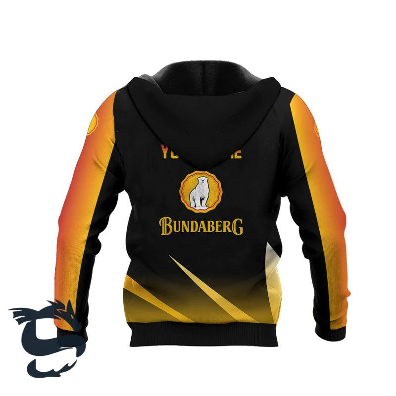 Personalized Bundaberg Esport Style 3D Hoodie, Bundaberg Logo Black Yellow Pullover Hooded Sweatshirt, Bundaberg Drinks Logo 3D Prints Zip Hoodie