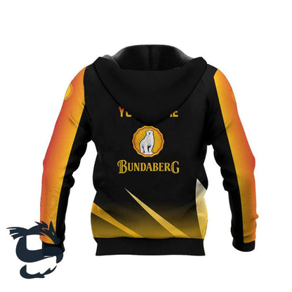 Personalized Bundaberg Esport Style 3D Hoodie, Bundaberg Logo Black Yellow Pullover Hooded Sweatshirt, Bundaberg Drinks Logo 3D Prints Zip Hoodie