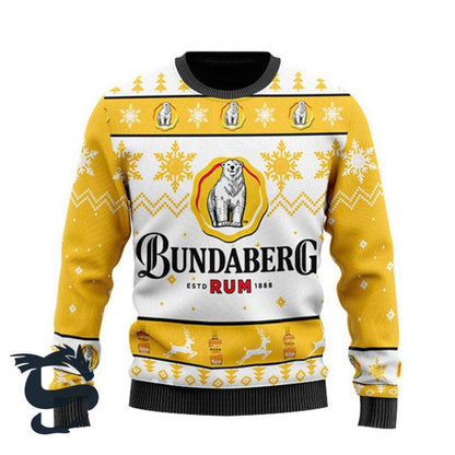 Bundaberg Rum Logo Yellow Ugly Christmas Sweater, Bundaberg Rum All-over Printed Ugly Sweater, Bundaberg Rum Crewneck Knitted Ugly Sweater