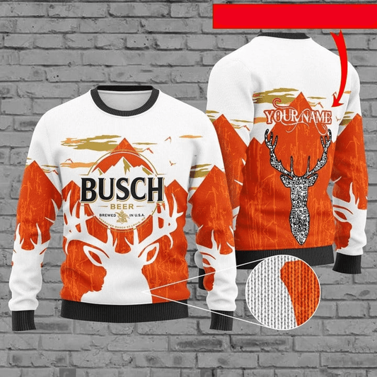 Personalized Reindeer Busch Beer Ugly Christmas Sweater, Busch Light Beer Logo Christmas Ugly Sweater,busch Light Beer Crew Neck Knitted Sweater