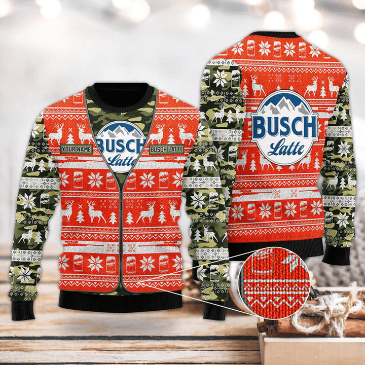 Personalized Busch Light Camoflage Ugly Christmas Sweater, Busch Light Beer Blue Ugly Sweater, All Over Print Holiday Crew Neck Ugly Sweaters