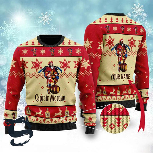 Personalized Captain Morgan Ugly Christmas Sweater, Captain Morgan All-over Print Ugly Sweater, Captain Morgan Xmas Crewneck Knitted Ugly Sweater