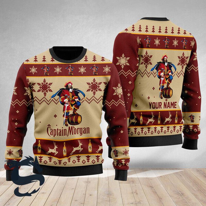 Personalized Captain Morgan Rum Ugly Christmas Sweater, Captain Morgan Rum Christmas Ugly Sweater, Captain Morgan Logo Printed Crew Neck Ugly Sweater