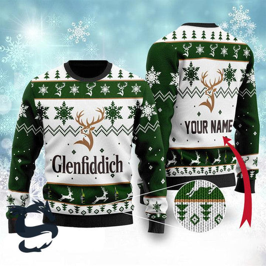 Personalized Glenfiddich Whisky Ugly Xmas Sweater, Glenfiddich Logo All-over Print Ugly Sweater, Glenfiddich Xmas Crewneck Knitted Ugly Sweater