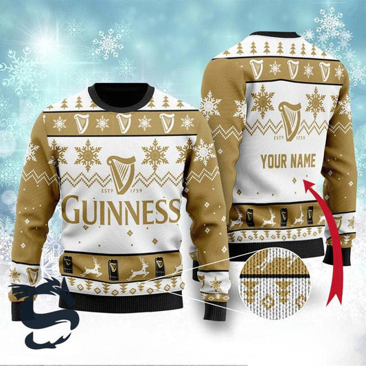 Personalized Guinness Beer Ugly Christmas Sweater, Guinness Beer All-over Print Ugly Sweater, Guinness Beer Xmas Crewneck Knitted Ugly Sweater