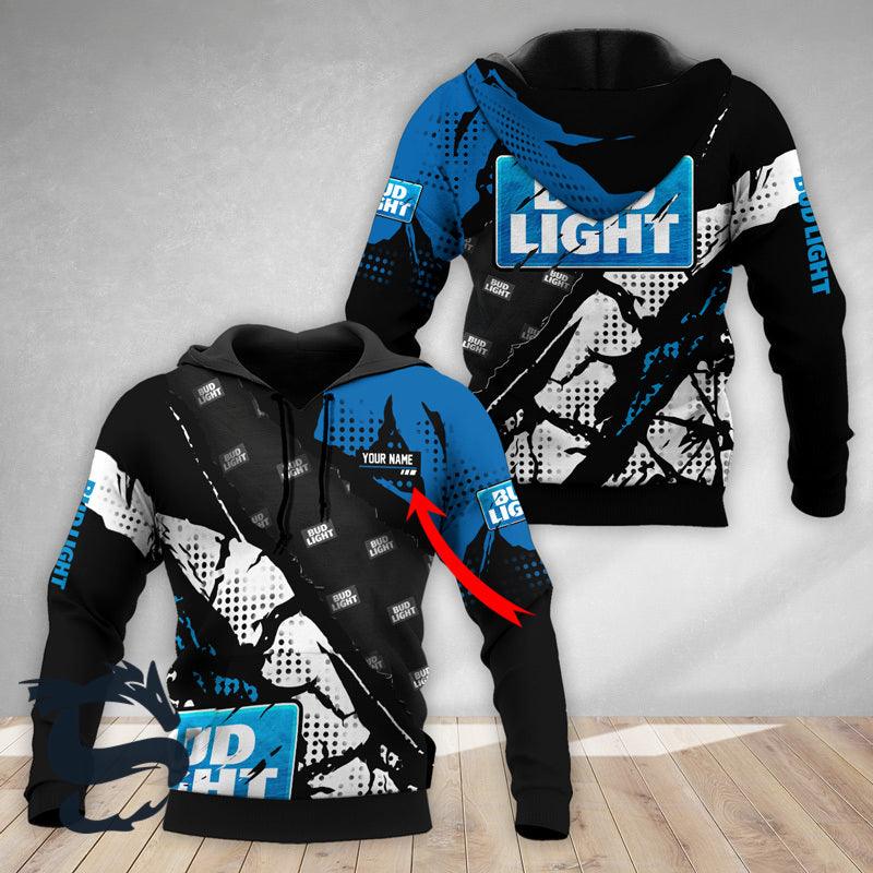 Personalized Blue Halftone Bud Light 3d Printed Hoodie, Bud Light Aop Pullover Hooded Sweatshirt, Bud Light Logo 3d Printed Unisex Zip Hoodie