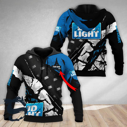 Personalized Blue Halftone Bud Light 3d Printed Hoodie, Bud Light Aop Pullover Hooded Sweatshirt, Bud Light Logo 3d Printed Unisex Zip Hoodie