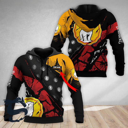 Personalized Red Yellow Halftone Bundaberg 3d Printed Hoodie, Bundaberg Aop Pullover Hooded Sweatshirt, Bundaberg Logo 3d Print Unisex Zip Hoodie