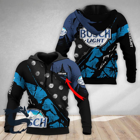 Personalized Blue Halftone Busch Light 3d Printed Hoodie, Busch Light Aop Pullover Hooded Sweatshirt, Busch Light Logo Printed Unisex Zip Hoodie