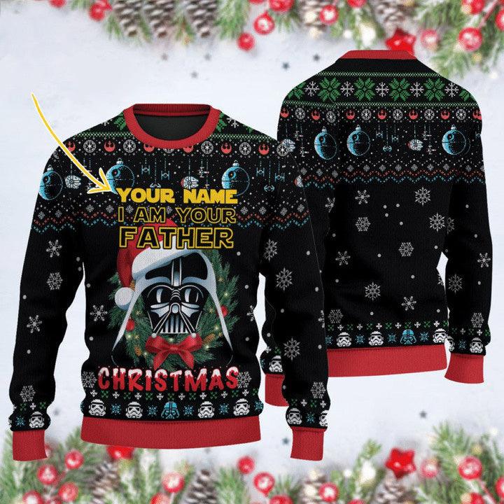 Personalized I'm Your Father Darth Vader Ugly Christmas Sweater, Star Wars Snowy Christmas Ugly Sweater, Star Wars Xmas Holiday Crewneck Ugly Sweater