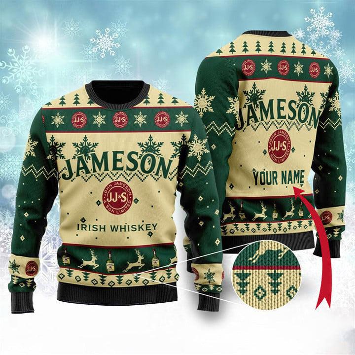 Personalized Jameson Ugly Christmas Sweater, Jameson Irish Whiskey Ugly Sweater, All Over Printed Xmas Ugly Sweater, Holiday Crew Neck Ugly Sweater