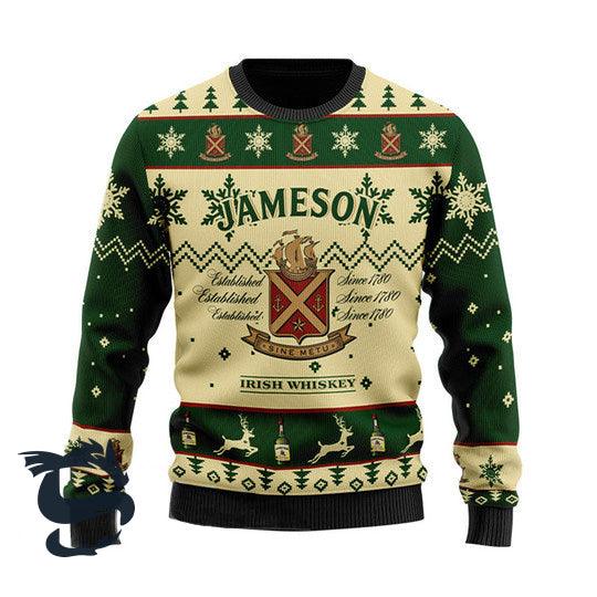 Personalized Jameson Irish Whiskey Ugly Christmas Sweater, Jameson Irish Whiskey Christmas Ugly Sweater, Jameson Logo Printed Crew Neck Ugly Sweater