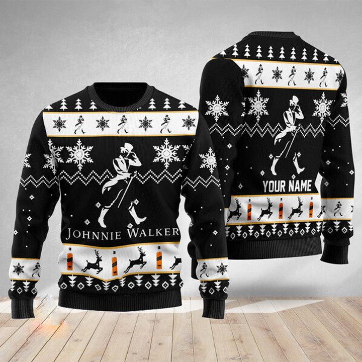 Personalized Johnnie Walker Whisky Ugly Christmas Sweater, Johnnie Walker Whisky Ugly Sweater, Johnnie Walker Aop Christmas Crew Neck Ugly Sweater