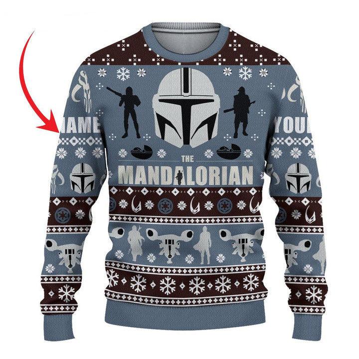 Personalized Star Wars The Mandalorian Ugly Christmas Sweater, Star Wars The Mandalorian Christmas Ugly Sweater, Aop Christmas Crew Neck Ugly Sweater