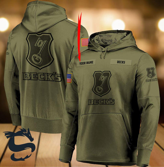 Personalized Military Green Beck's Beer Logo 3d Print Hoodie, Beck's Beer Camo Green Pullover Hooded Sweatshirt, Beck's Beer 3d Unisex Zip Hoodie