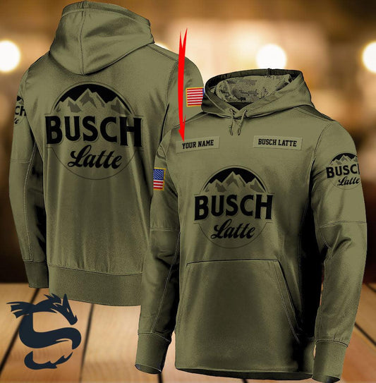 Personalized Military Green Busch Latte Logo 3d Print Hoodie, Busch Latte Camo Green Pullover Hooded Sweatshirt, Busch Latte 3d Unisex Zip Hoodie