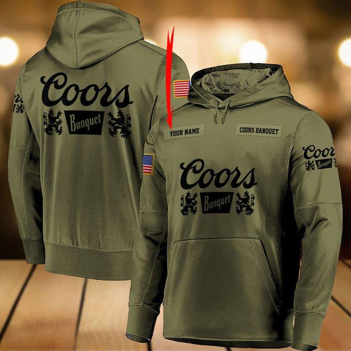 Personalized Military Green Coors Banquet 3d Hoodie, Coors Banquet Camo Green Pullover Hooded Sweatshirt, Coors Banquet Logo Print 3d Zip Hoodie