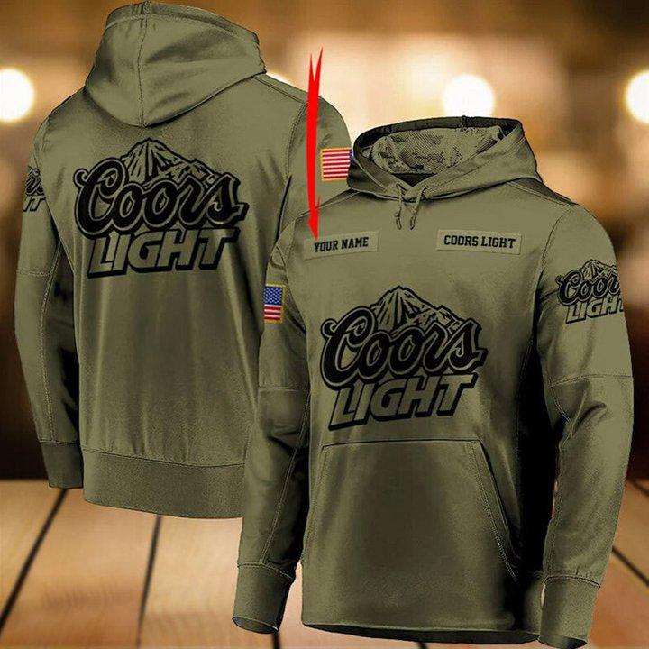 Personalized Military Green Coors Light 3d Hoodie, Coors Light Camo Green Pullover Hooded Sweatshirts, Coors Light Beer Logo 3d Printed Hoodies