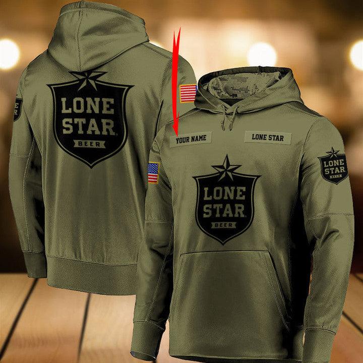 Personalized Military Green Lone Star Brewing 3d Hoodie, Lone Star Camo Green Pullover Hooded Sweatshirts, Lone Star Beer Logo 3d Printed Hoodies